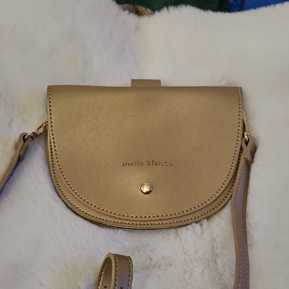 Melie Bianco Metallic Gold Saddle Crossbody